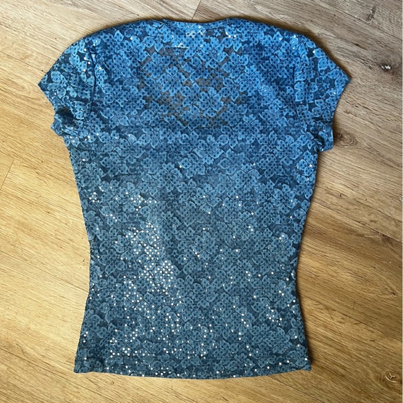 Vintage 90s Y2K Sequin Square Neck Lace Top - Picture 5 of 7